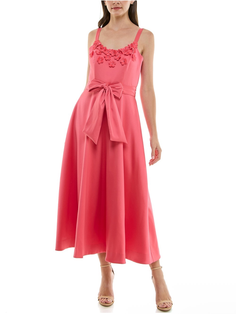 Taylor Women's Floral-Trim Bow-Waist Midi Dress Size 14 BNWT